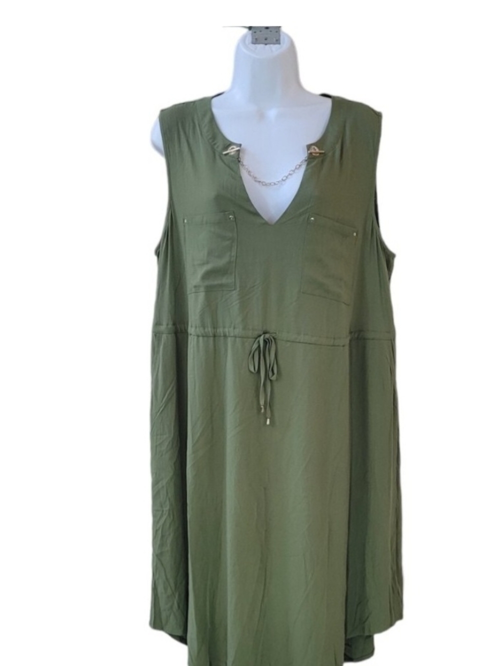 torrid Olive Green V-Neck Dress with Gold Chain Detail